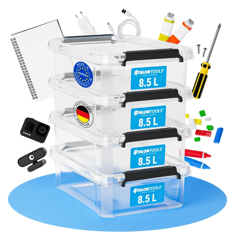 ATHLON TOOLS 4x 80 L Aufbewahrungsboxen mit Deckel
