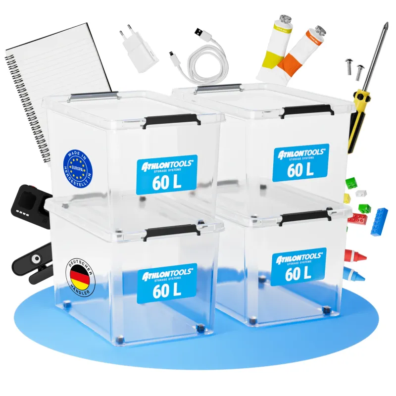 ATHLON TOOLS 4x 60 L Aufbewahrungsboxen mit Deckel