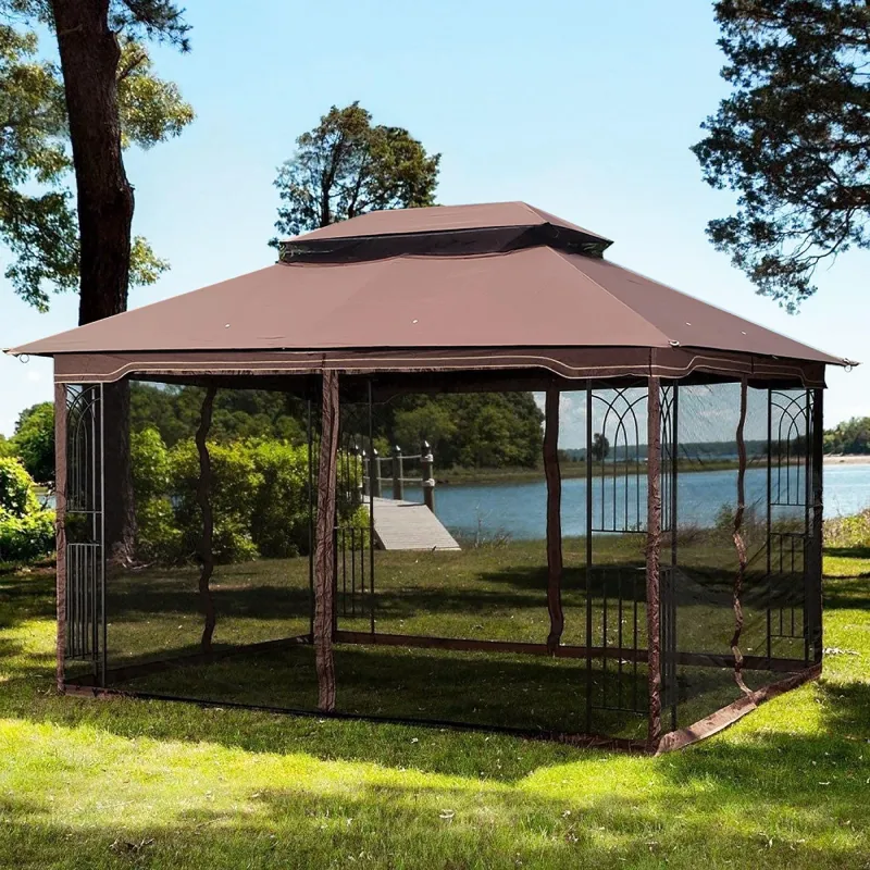 13x10 Outdoor Patio Gazebo Canopy Tent Ventilated Dual Roof And Mosquito net
