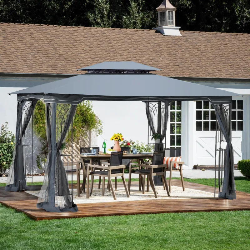 13x10 Outdoor Patio Gazebo Canopy Tent Ventilated Twofold Roof And Mosquito net Grey