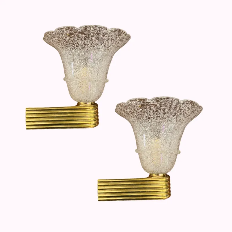 1940s Barovier & Toso Murano Glass and Warm alloy Wall Sconce