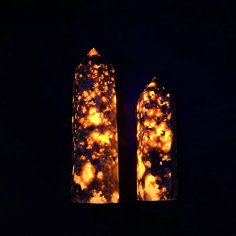 6-9cm Unadulterated Yooperlite Hexagonal Tower Crystal Flame Stone Fluorescing Sodalite Point Energy Mineral Healing Home ...