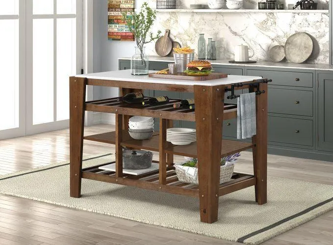 ACME Alaroa Kitchen Island , Marble Top & Rustic Cocoa Finish