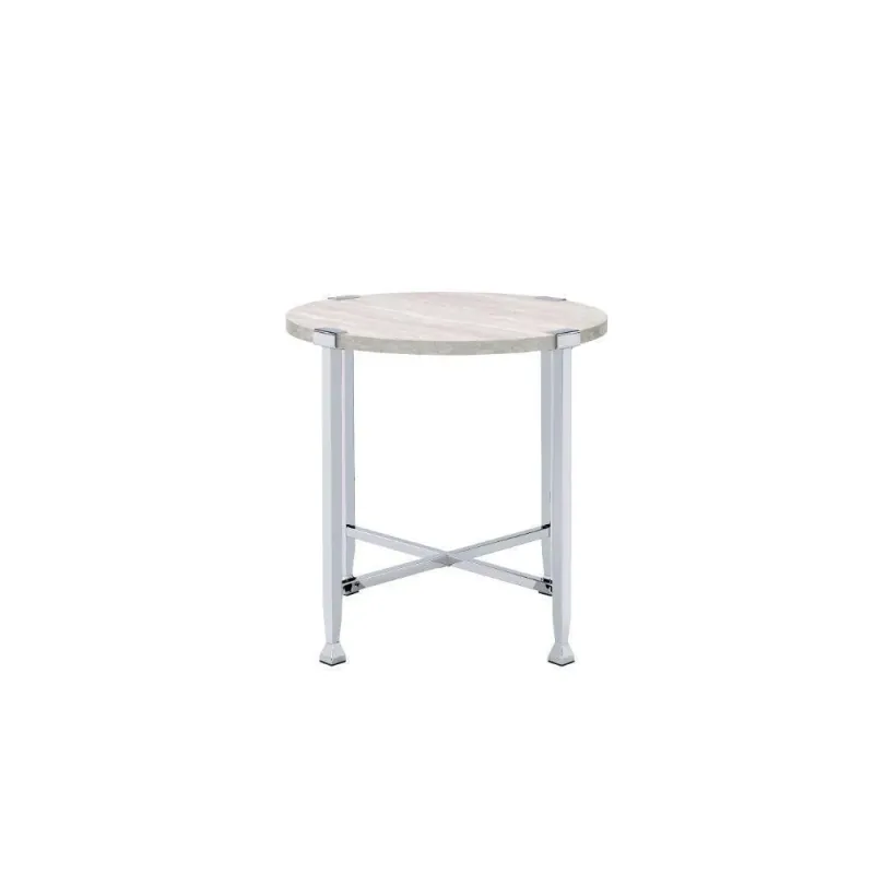 ACME Brecon End Table, Snow Oak &Chrome Storage Case