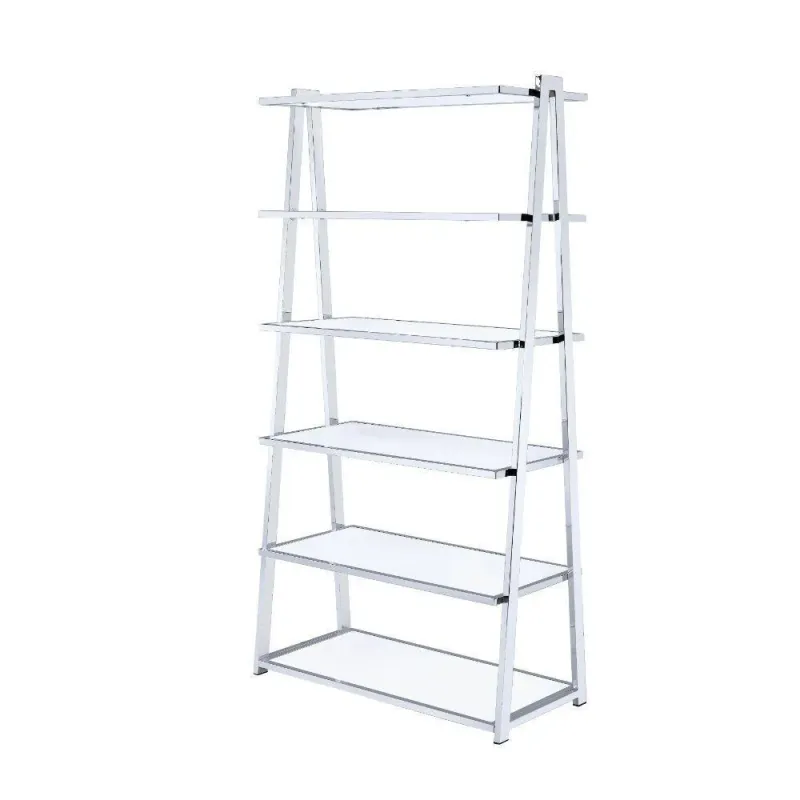 ACME Coleen Bookshelf, Chalk High Gloss & Chrome 92455