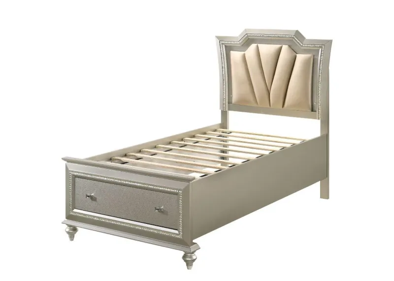 ACME Kaitlyn Twin Bed w/Storage, PU & Champagne