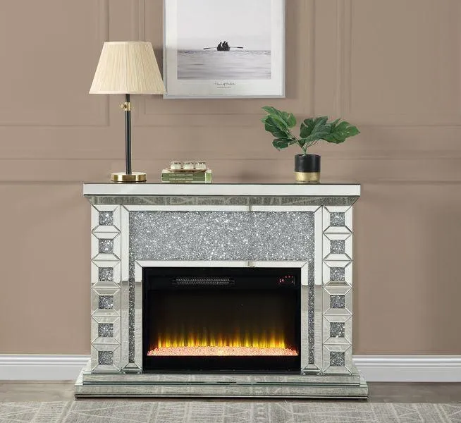 ACME Noralie Fireplace, Mirrored & Faux Diamond2