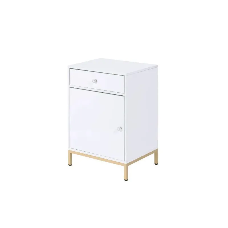 ACME Ottey Cabinet, Chalk High Gloss & Gold