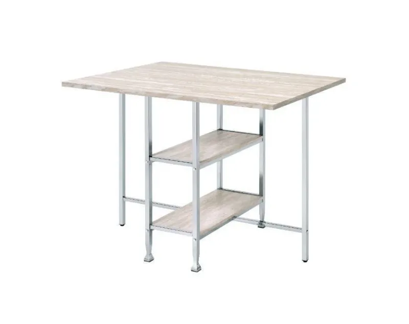 ACME Raine Counter High Table, Antique Ivory & Chrome Finish