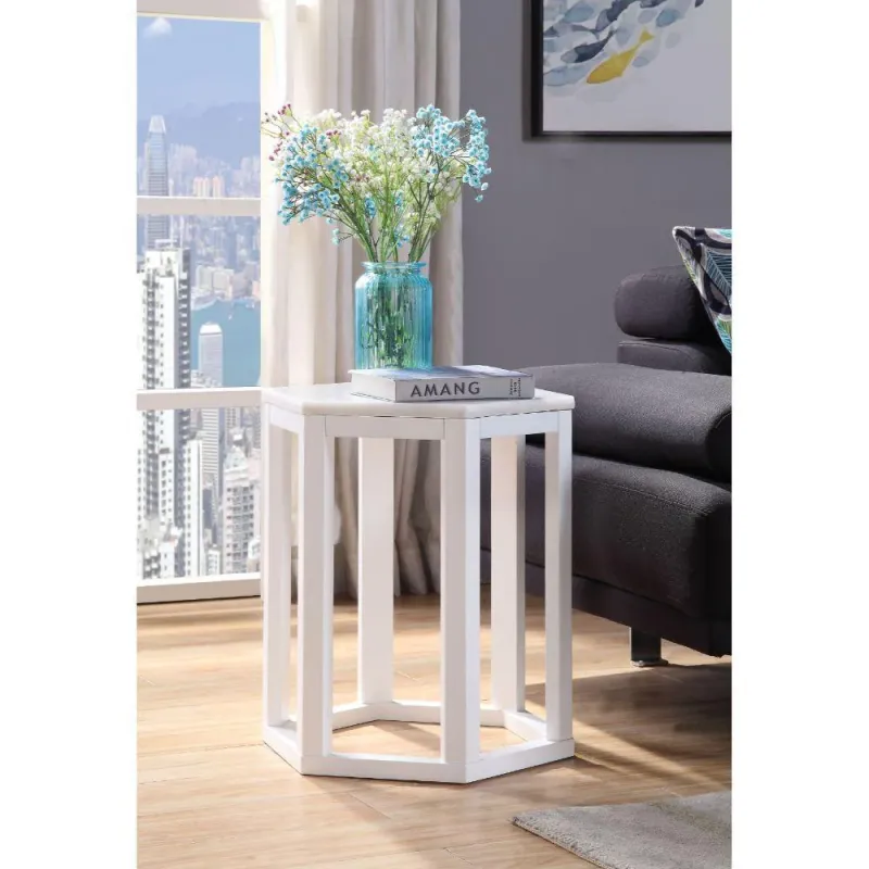 ACME Reon 2Pc Pk End Table, Marble & Alabaster