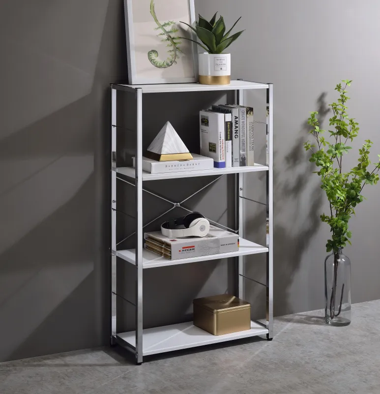 ACME Tennos Bookshelf, Chalk & Chrome Finish