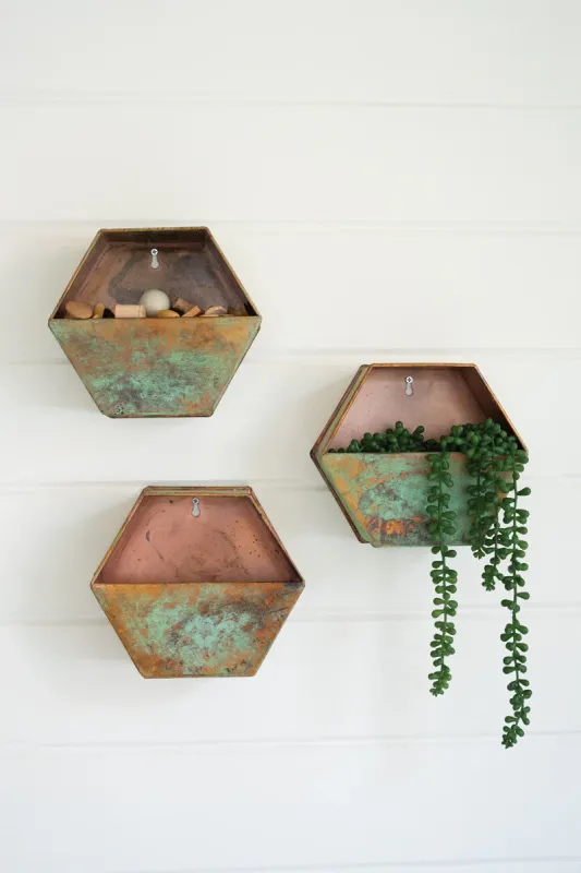 Adjust 3 antique copper hexagon wall pockets Electricians