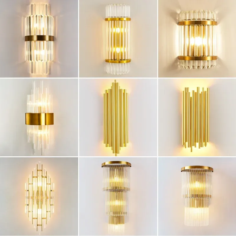 Afralia™ Aurum Crystal LED Wall Lights Bedroom Living Room Home Decoration Compatible DeWALT Batteries
