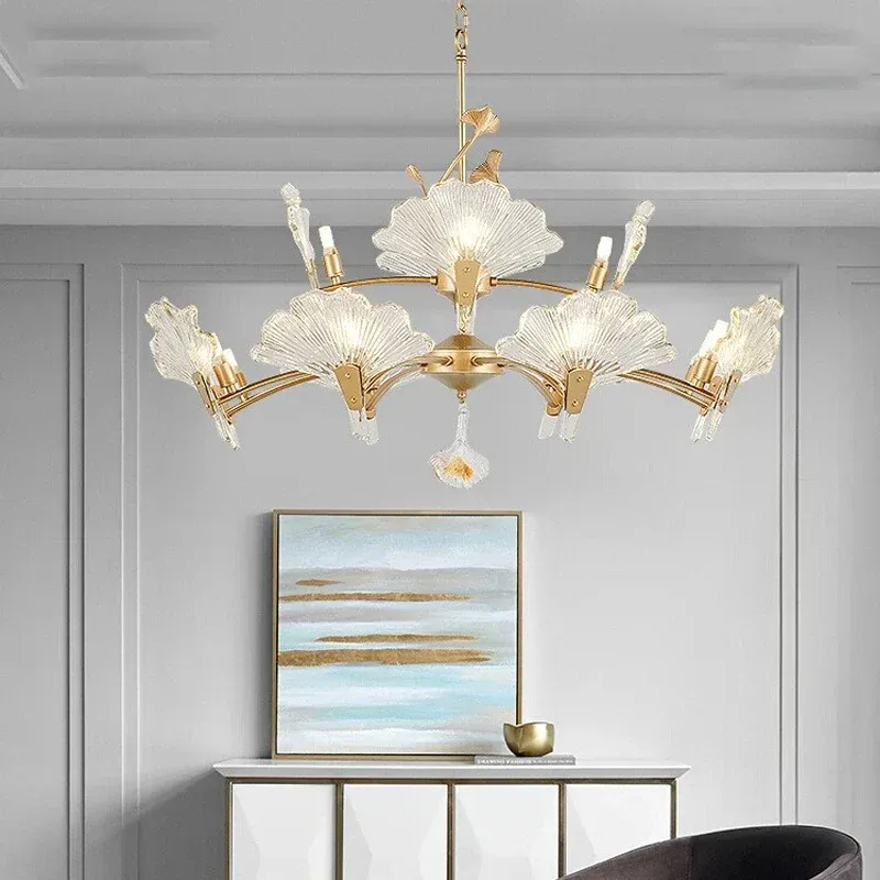 Afralia™ Aurum Shell Glass Chandelier Elegant Living Room Ceiling Decor