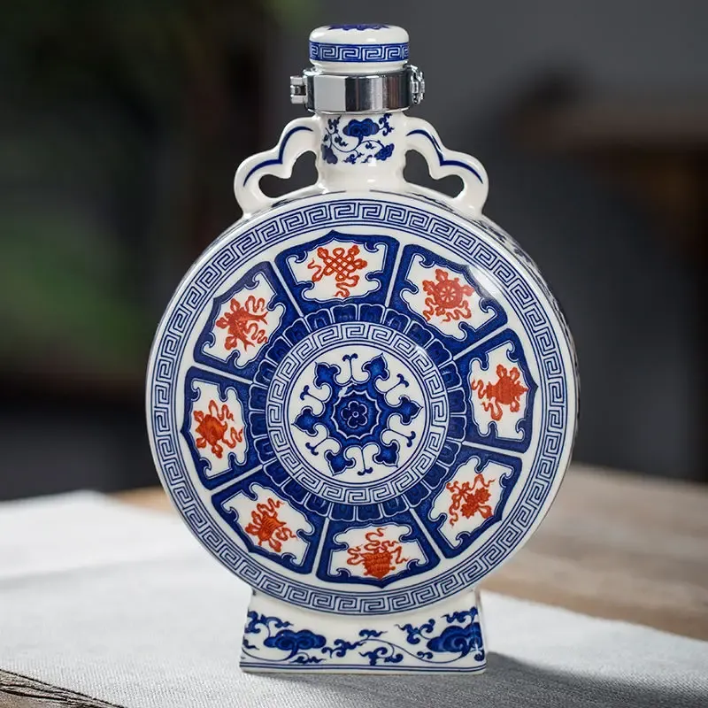 Afralia™ Blue and White Eight Treasures Clay Vase - Home Decor Ornament