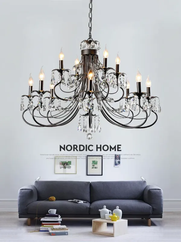 Afralia™ Crystal Chandelier: Modern Onyx E14 Candle Pendent Lamp Living Room