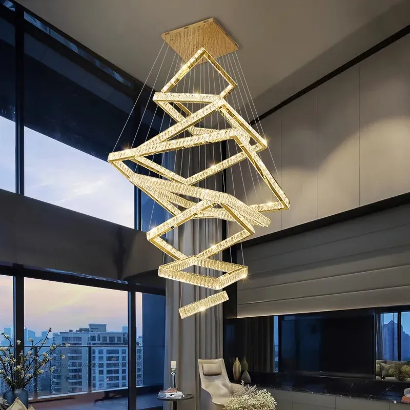 Afralia™ Crystal Chandelier: Polished Living Room & Stair Pendant Light
