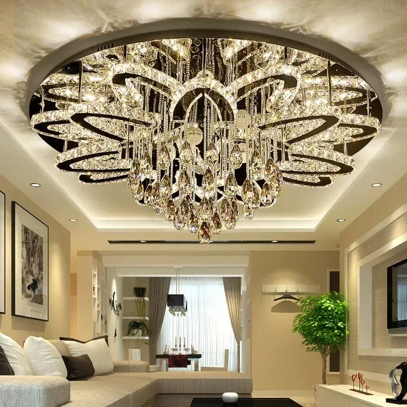 Afralia™ Crystal Durable metal Steel LED RGB Chandelier Modern Foyer & Living Room