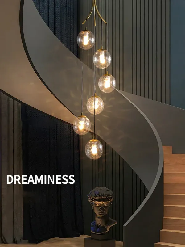 Afralia™ Glass Ball LED Chandelier, Today's Minimalist Loft Villa Staircase Decor