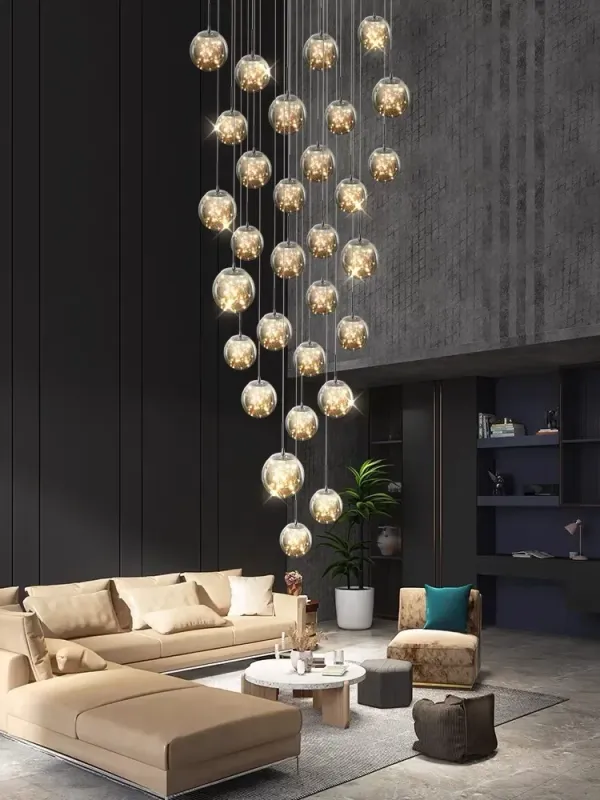 Afralia™ LED Glass Ball Chandelier Duplex Villa Living Room - 20V