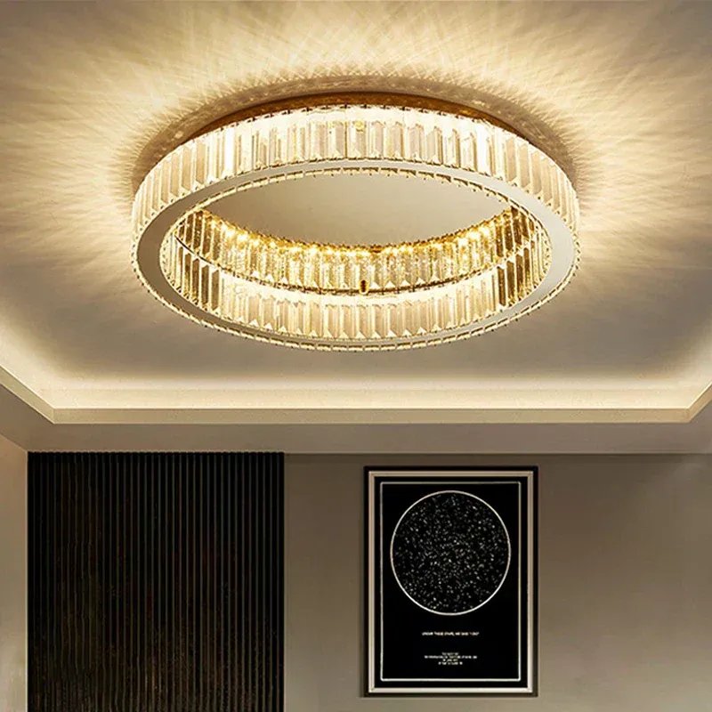 Afralia™ Luxury Amber Crystal Ceiling Light Ring LED Glossy Indoor Living Room Lighting Drywall Installation