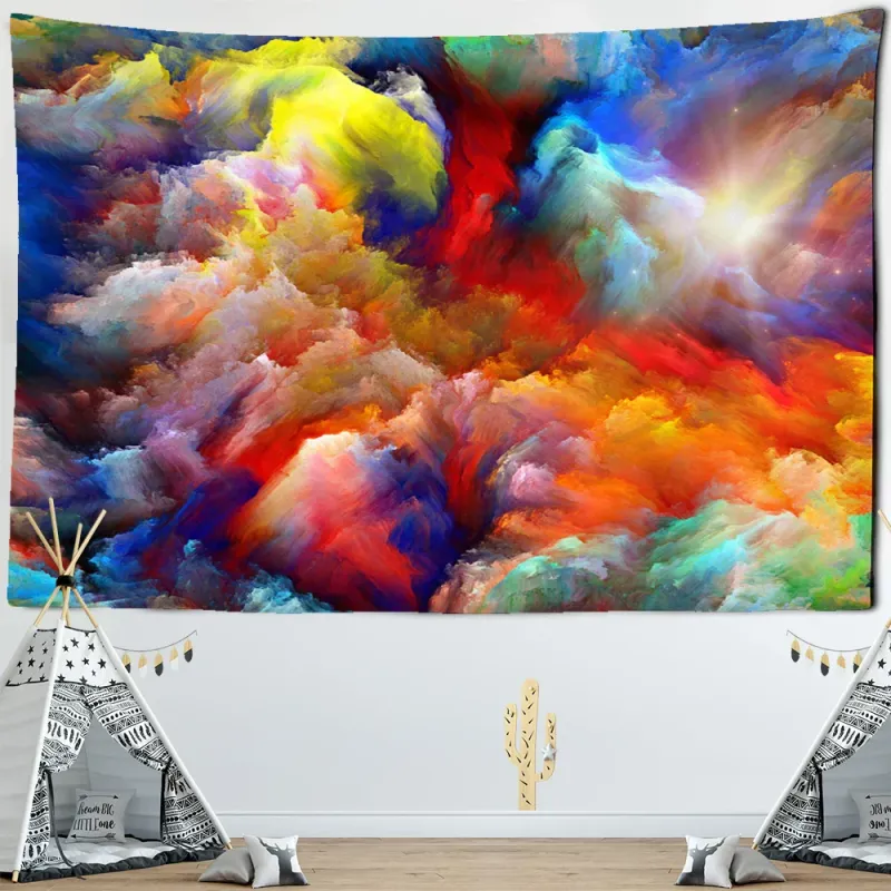 Afralia™ Rainbow-hued Clouds Tapestry Wall Hanging & Beach Throw: Boho Camping Travel Home Decor