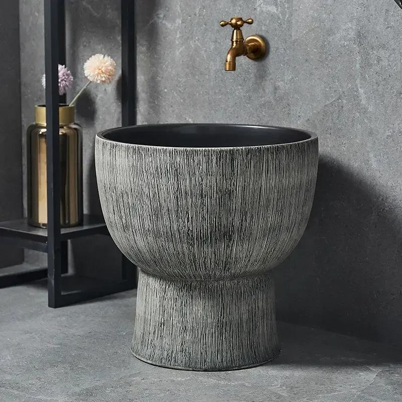 Afralia™ Retro Outdoor Stoneware Basin Column Wash Basin Bathroom Sinks
