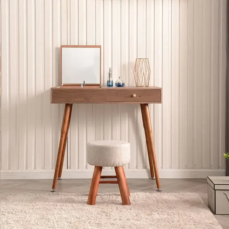 Afralia™ Robust Wood Makeup Dressing Table Flip Style Mirror and Drawers