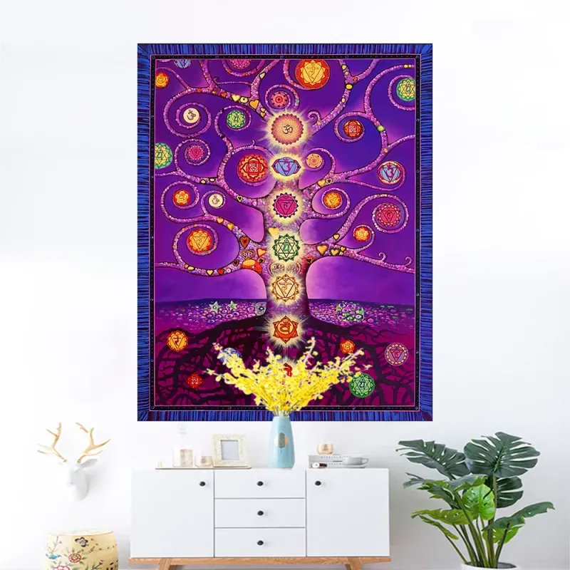 Afralia™ Seven Chakra Tree Life Tapestry Bohemian Home Decor Industrial Design