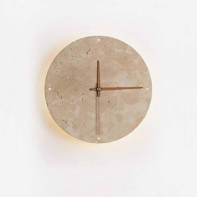 Afralia™ Travertine Marble Clock Wall Light Creative Wabi Sabi Sunshine Living Room