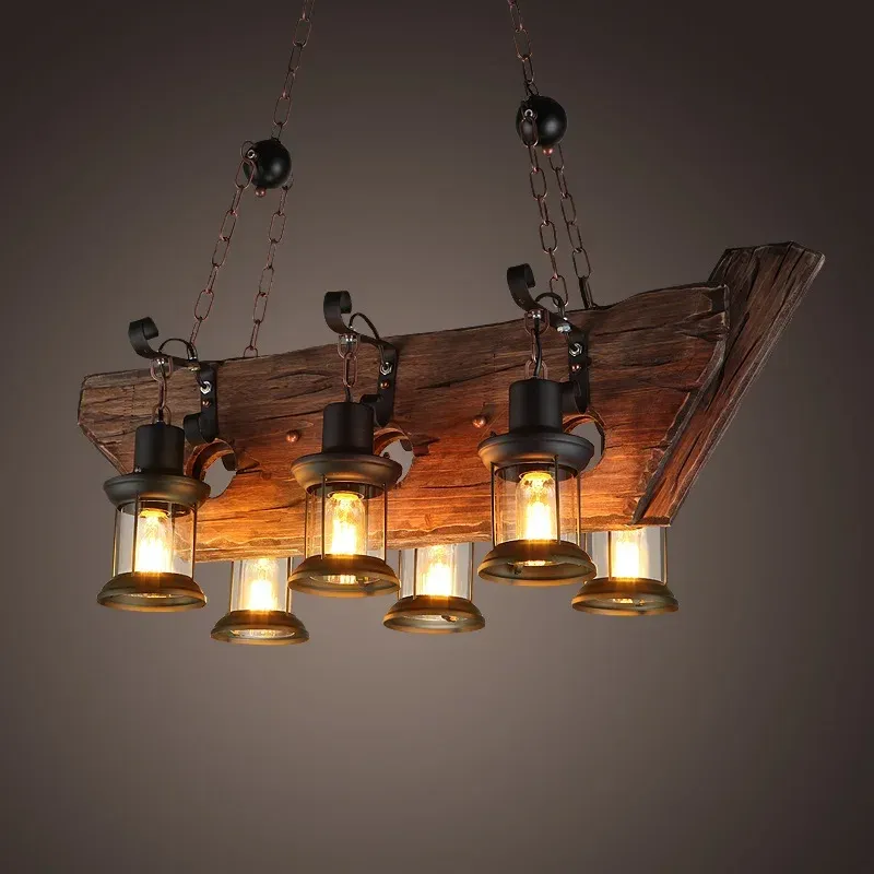 Afralia™ Vintage Wooden Country Chandelier Home Decor and Lighting