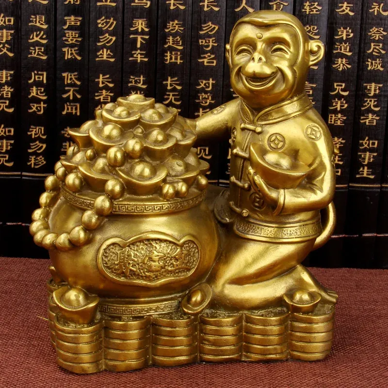 Afralia™ Warm alloy Copper Monkey Cornucopia: Lucky Wealth Feng Shui Home Decoration Vibration Reduction