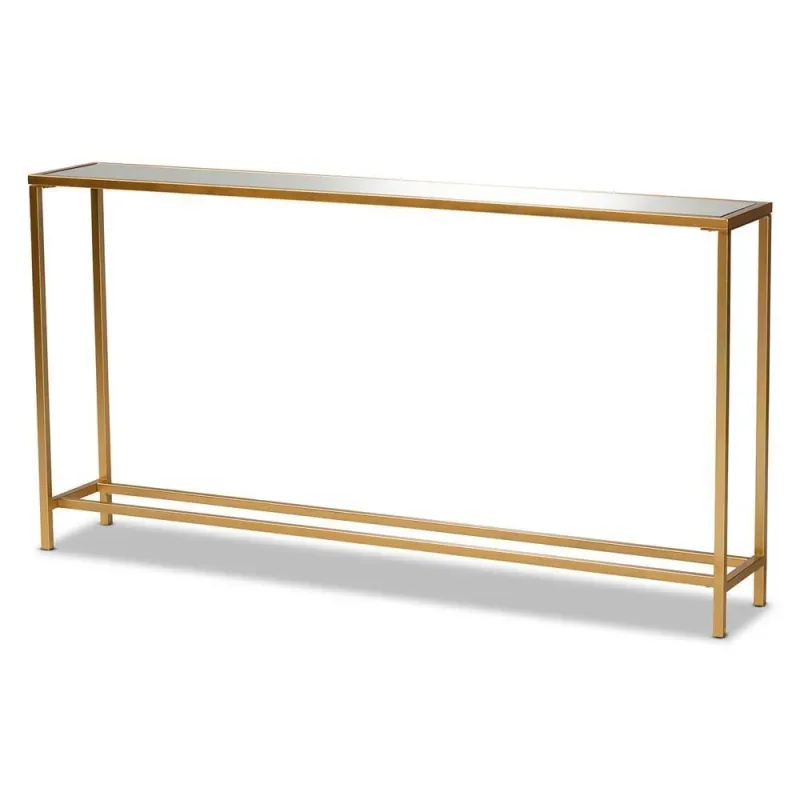 Alessa Modern and Contemporary Glam Golden Finished Metal and Mirrored Glass Console Table