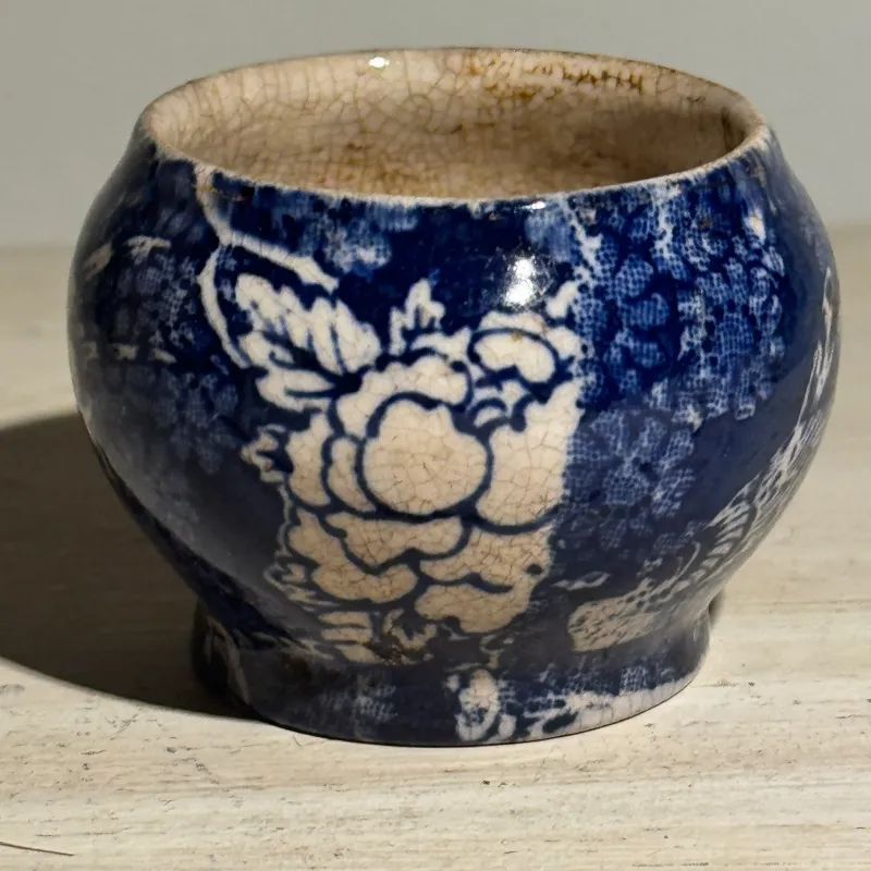 Antique English Blue Transferware Portable Cachepot