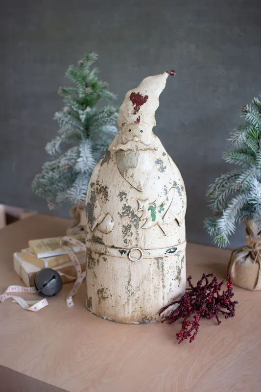 Antique white recycled all-metal santa