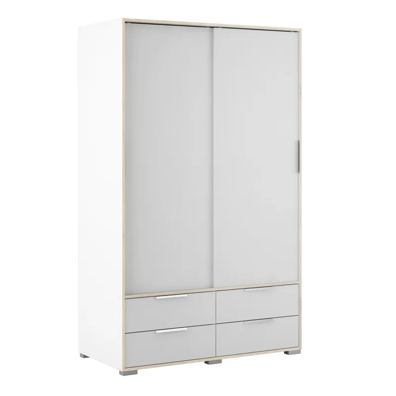 Axton Clason Wardrobe - 2 Doors 4 Drawers Alabaster and Oak