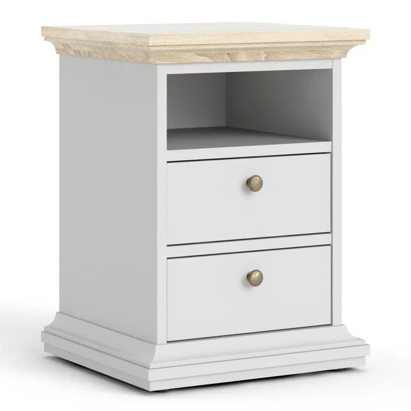 Axton Westchester Bedside 2 Drawers Alabaster And Oak