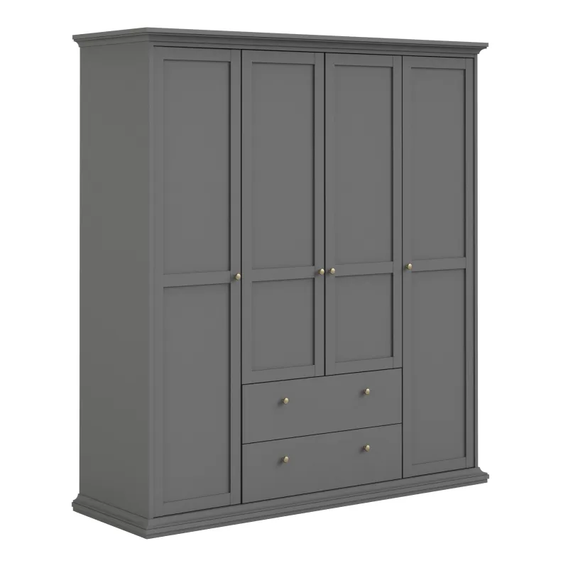 Axton Westchester Wardrobe 4 Doors and 2 Drawers Matt Grey