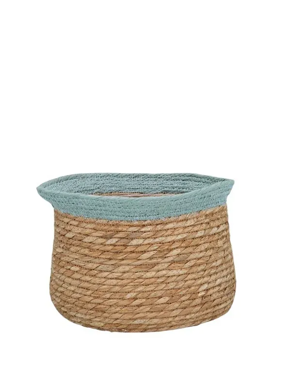 Azure Trim Natural Woven Lined Tub Basket Small