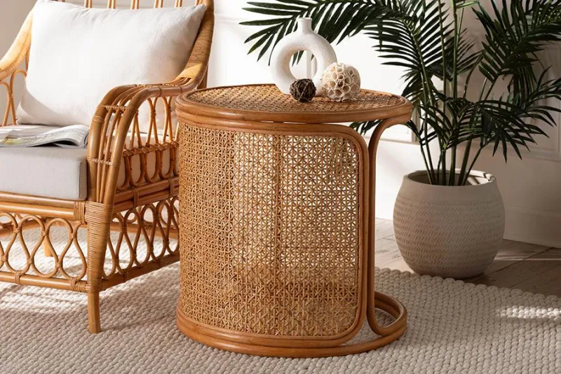bali & pari Eldon Bohemian Honey Rattan Generous End Table