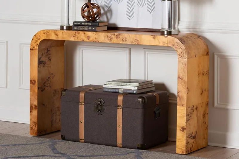 bali & pari Revelle Modern and Contemporary Unadulterated Light Mappa Burl Wood Console Table Work Light