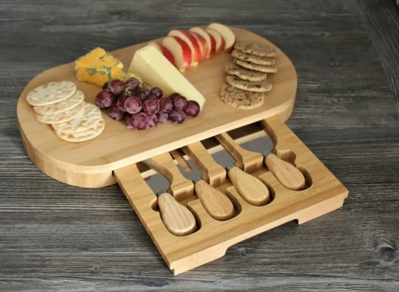 Bamboo-wood Cheese Board & 4 Knife Set