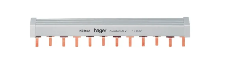Barre de pontage 3P+N 63A languette 10mm² 12 modules HAGER KB463A