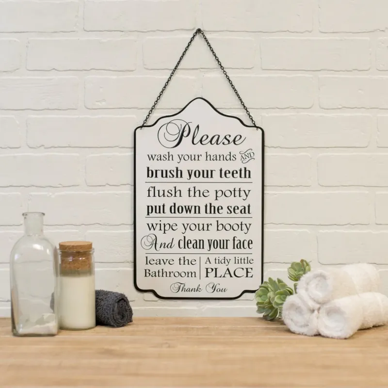 Bathroom Rules" Hanging Alloy Sign Electricians