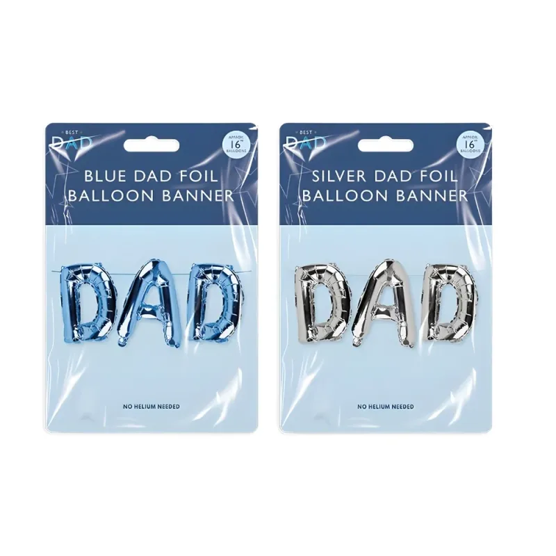 Best Dad Foil Letter Balloon Banner | 16" Blue & Platinum