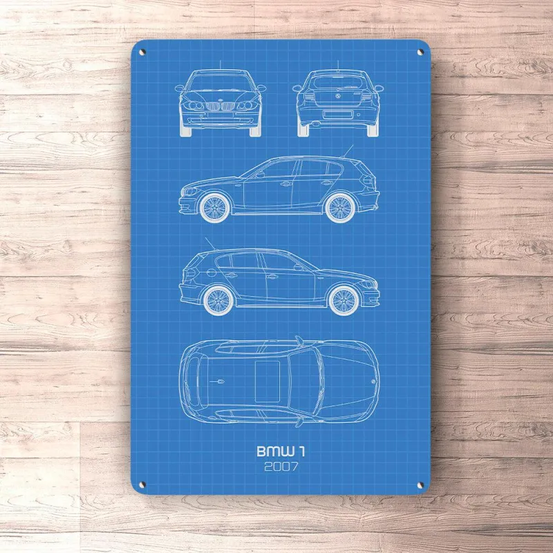 BMW 1 5 Door 2007 Blueprint Signs, Mouse Pad, Door Mat