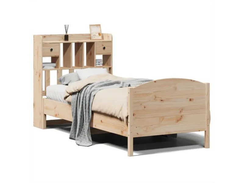 Bookcase bed without mattress 75x190 cm solid pinewood wood