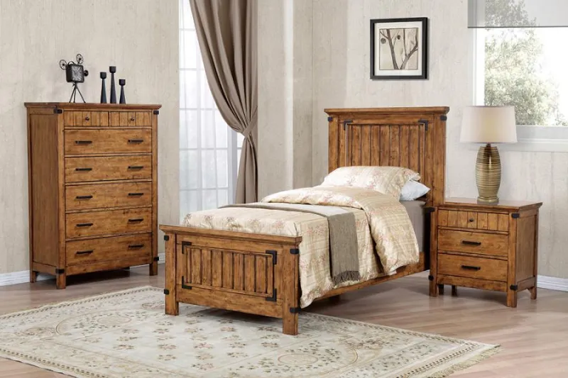 Brenner Panel Bedroom Adjust Rustic Honey Coaster Twin, 4 Piece