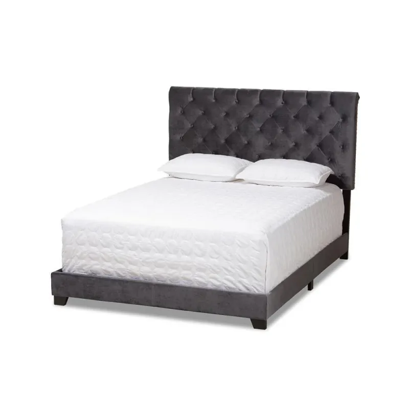 Candace Luxe and Glamour Onyx Grey Velvet Upholstered Full Size Bed