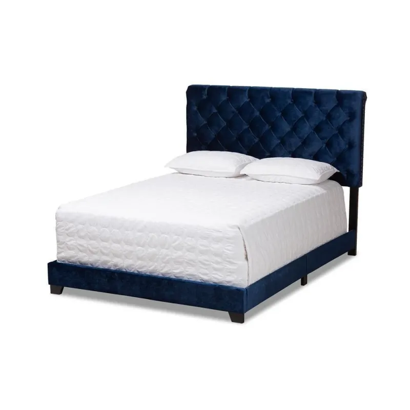 Candace Luxe and Glamour Sapphire Velvet Upholstered Queen Size Bed